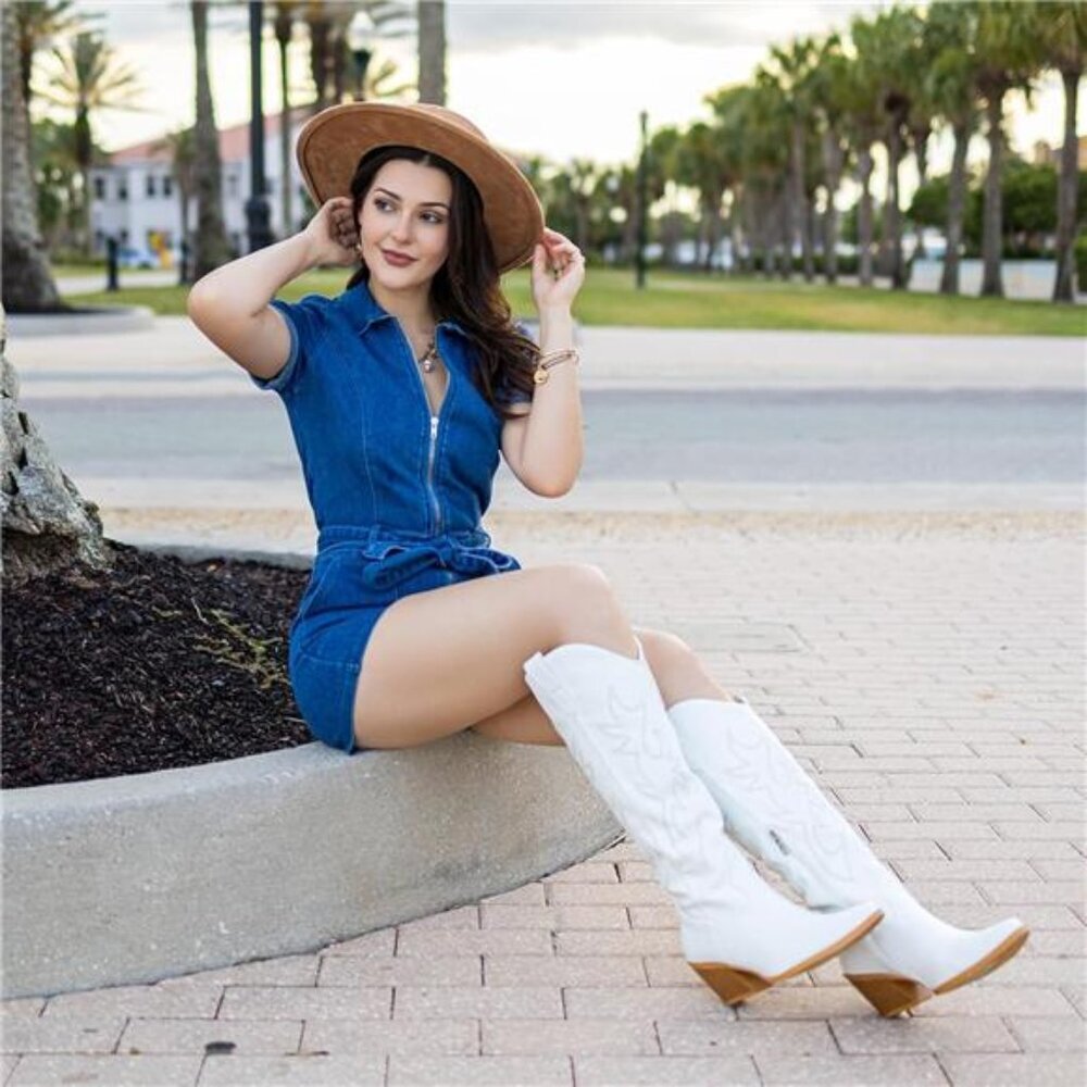 NEW  Western Cowboy Boots for Women - Knee High Wide Calf Cowgirl Boots - Picture 2 of 6